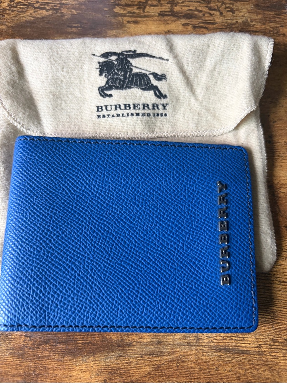 Burberry Blue Textured Leather Bifold Wallet